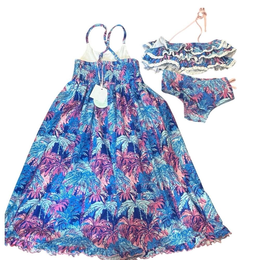 SweetHoney NWT Maxi Dress 3T & Matching Bikini 4T Tropical Palm Bundle - Picture 11 of 12